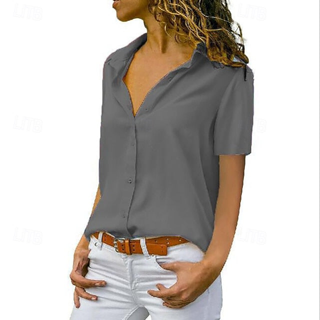 Women's Shirt Blouse Patchwork Buttons Plain Vintage