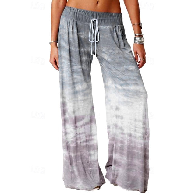 Women's Wide Leg Chinos Casual Full Length Natural Tie Dye