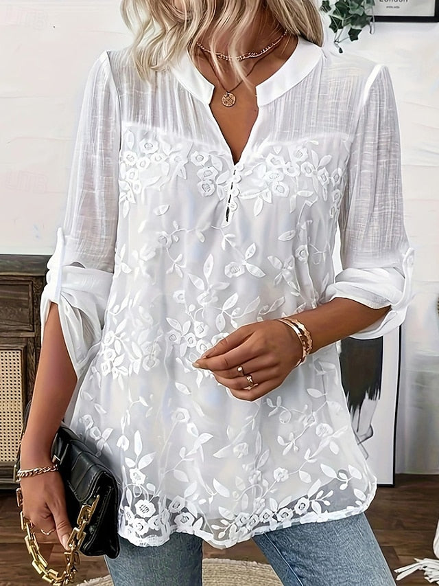Women's Shirt Lace Solid Color Elegant Stylish Basic Long