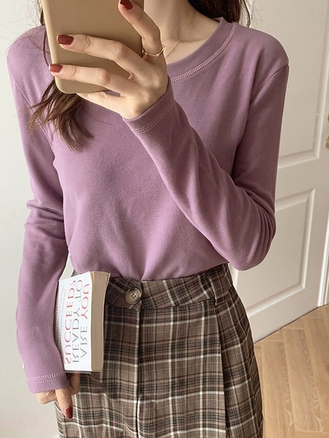 Women's Blouse Solid Color Stylish Casual Long Sleeve Crew
