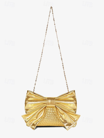 Leather Bow Faux Oversized with Clutch Bag Women's Gold