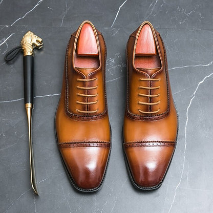 Faux Oxford Brogue Leather – Brown Men's Shoes Classic