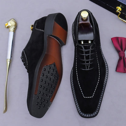 Cowhide Suede Derby Genuine Men's Shoes Leather - Classic