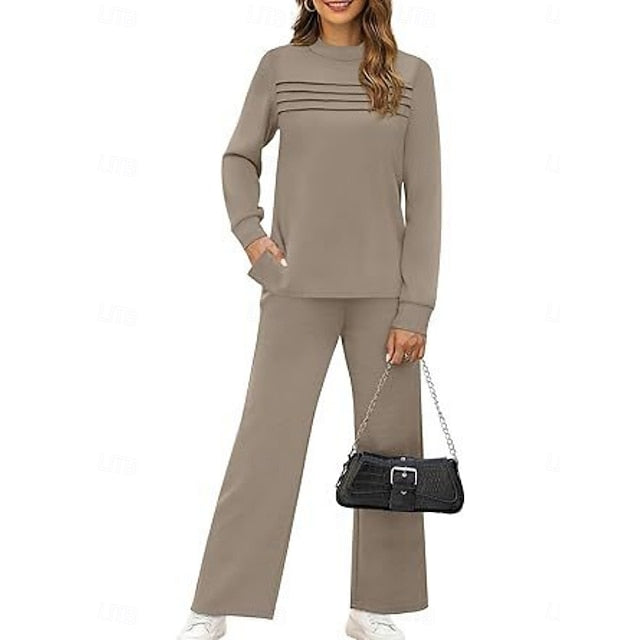 Women's Tracksuit Pants Sets Long Sleeve Crew Neck Plain