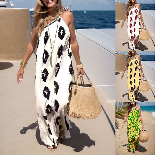 Women's Print Print Halter Neck Maxi long Dress Daily