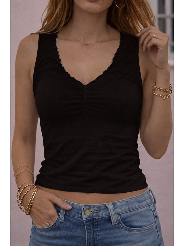 Women's Tank Top Slim fit top Ruffled Pleats Solid Color