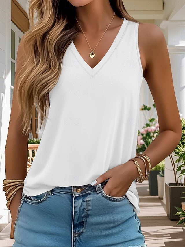 Multi Packs 3pcs Women's V Neck Sleeveless Black+white+grey