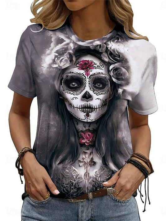 Women's T Shirt Skulls Tee Print Casual Short Sleeve Crew