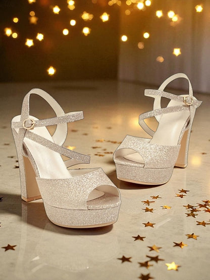 Strap Glitter High with Heel Platform Sandals Ankle Women's