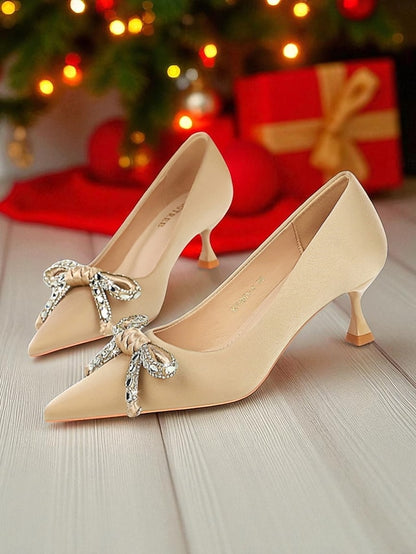 Bow Orange with Heels Crystal Pointed - Women's Stiletto