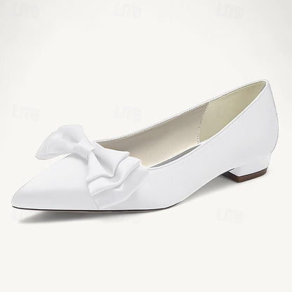 Women's Flats Pointed Party Low Shoes Heel Wedding Bowknot