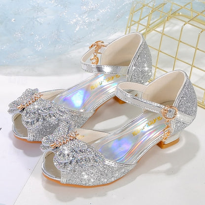 Princess – Girls' Silver Shoes Bowknot Sparkly Glitter