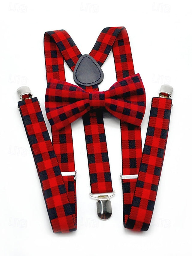 Set Suspender Plaid Adjustable Bow and Men's Christmas Tie