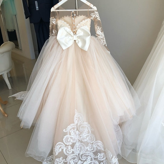 Kids Long Solid Dress Party Color Girl Flower Girls'