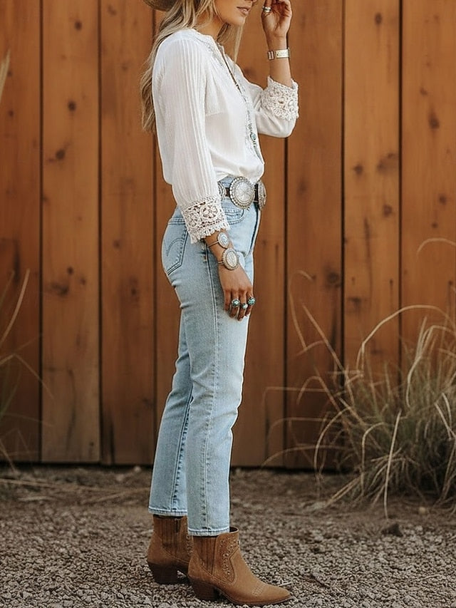Women's Blouse Lace Tops Lace Plain Modern Casual Long