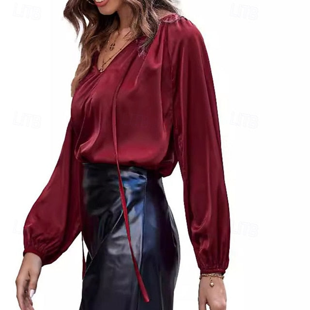 Women's Shirt Elegant Satin Top Silky Tops Ruched