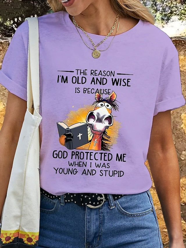 Women's T Shirt Print Graphic Letter Donkey Vintage Stylish