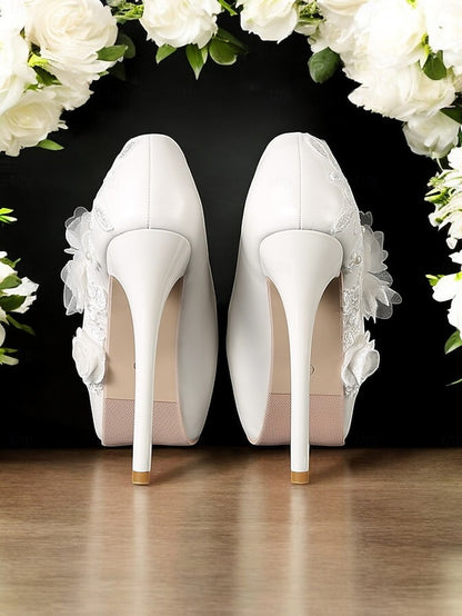White Shoes Wedding with Floral Lace Embellishments