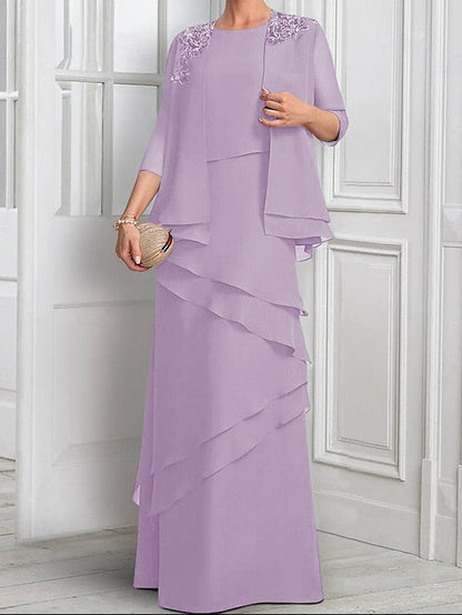 Formal Piece A-Line Elegant Two Bride Suit the of Mother Dress