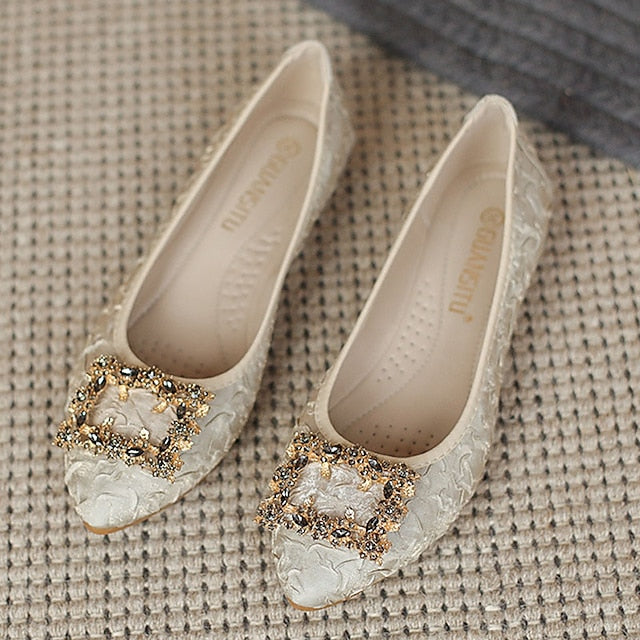 Floral Embellished Women's Flats - Foldable Wedding Crystal
