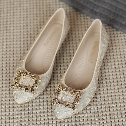 Floral Embellished Women's Flats - Foldable Wedding Crystal