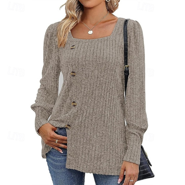 Women's Texture Blouse T Shirt Tee Top Buttons Plain