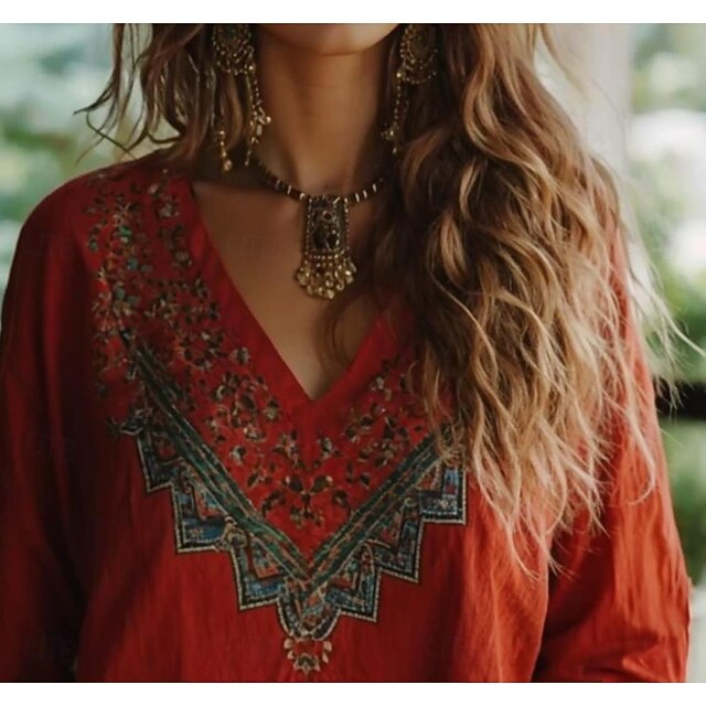 Women's Boho Blouse Floral Graphic Bohemia Vintage Tropical