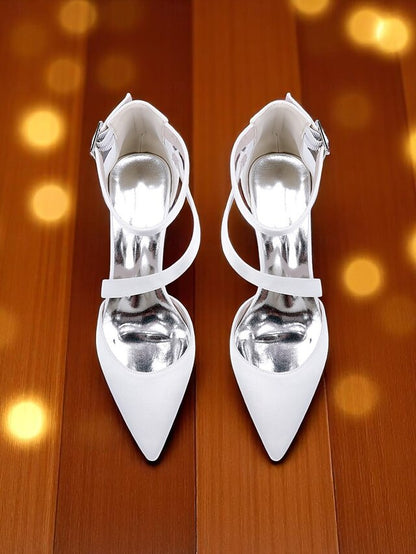 Pointed Block - Champagne Women's Heels Toe Satin