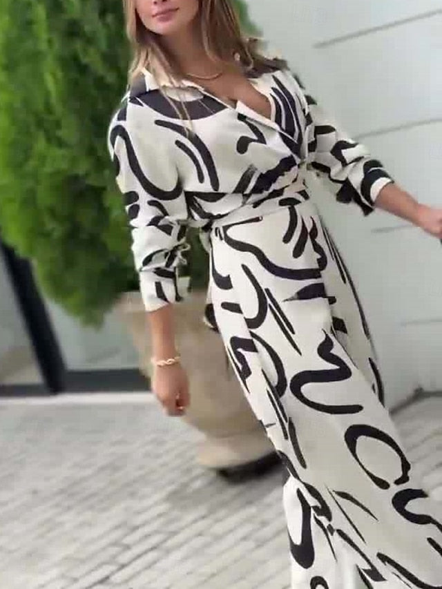 Women's Shirt Blouse Wide Leg Pants Long Sleeve Shirt