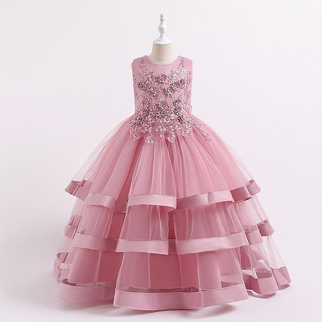 Dress Sleeveless Solid Colored Kids Party Girls' Wedding