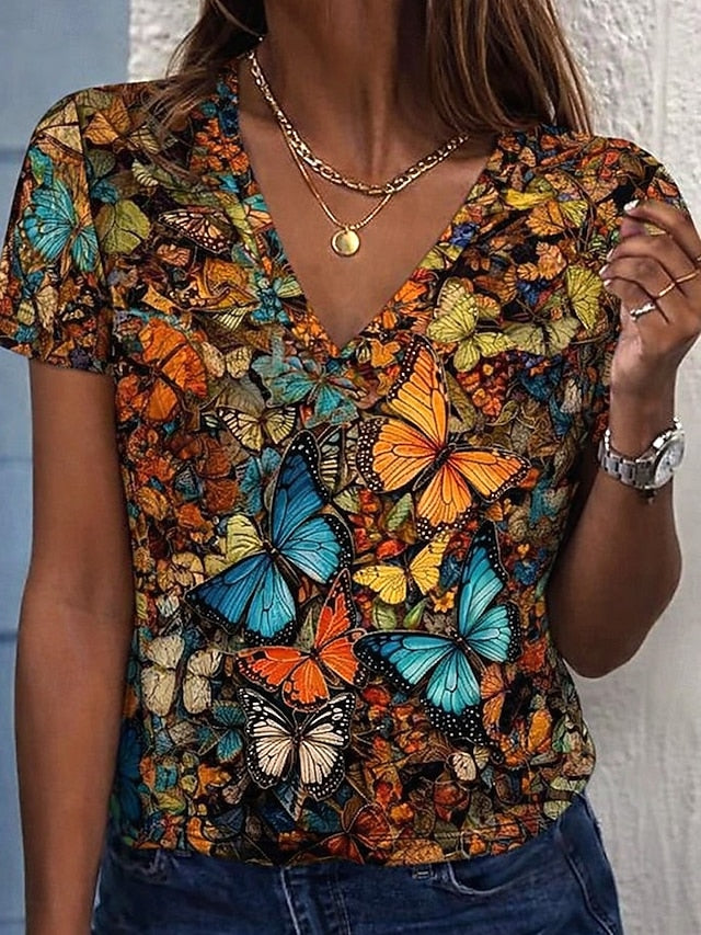 Women's T Shirt Print Graphic Leopard Butterfly Bohemia