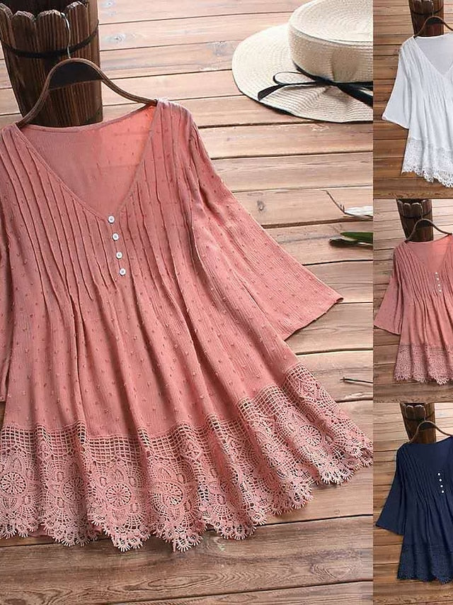 Women's Lace Shirt Blouse Eyelet top White Lace Shirt