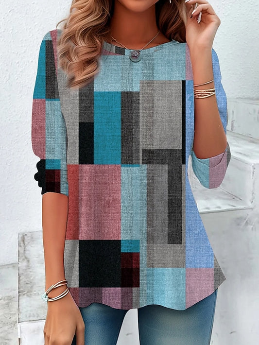 Women's T Shirt Print Graphic Geometric Color Block Vintage