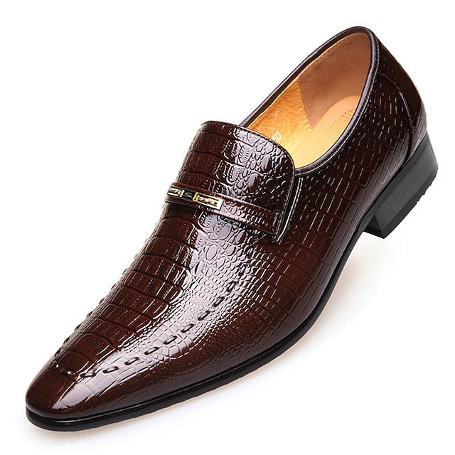 Crocodile Men's Pattern - Brown Leather Loafers Faux