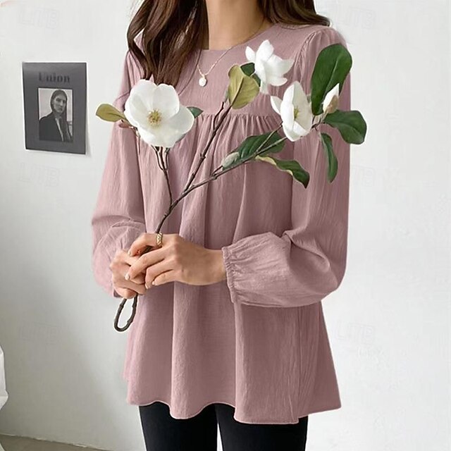 Women's Shirts Faux Cotton Linen Long Cotton Top White