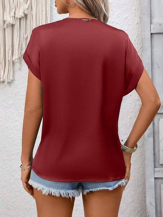 Women's Shirt Blouse Lace Tops Patchwork Plain Stylish