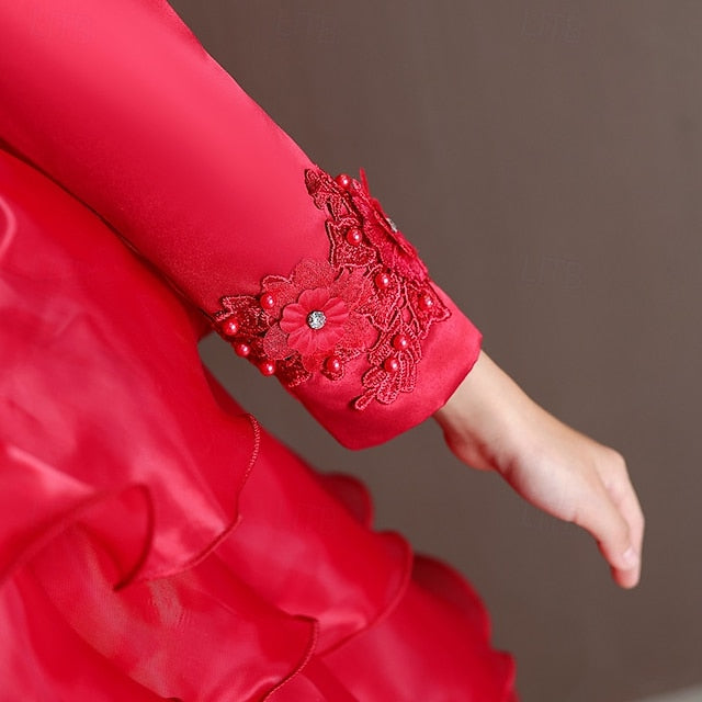 Wedding Dress Sleeve Party Special Kids Long Girls' Flower