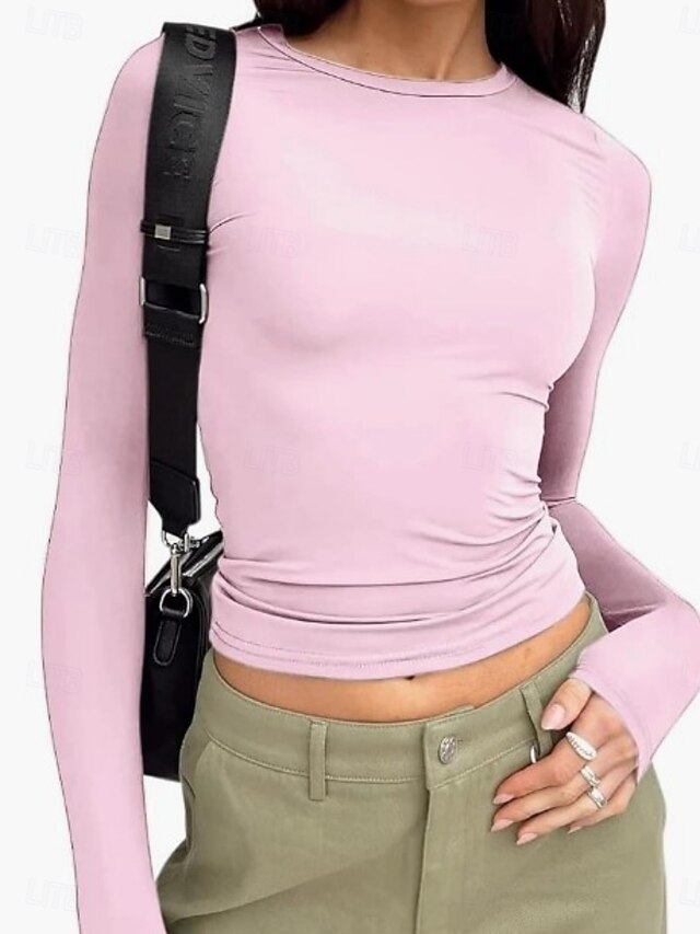 Women's T Shirt Long Cotton Top Tee Top Solid Color Fashion