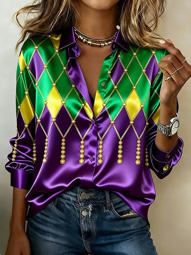 Mardi Gras Women's Shirt Graphic Geometric Vintage Stylish