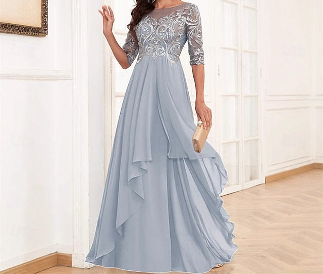 Floor Mother the of Elegant Simple Neck Dress Bride Crew