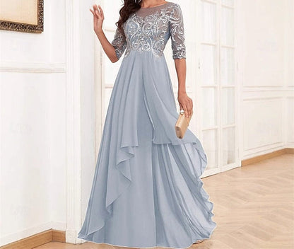 Floor Mother the of Elegant Simple Neck Dress Bride Crew