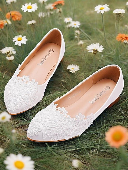 for Flats White Brides – Lace Elegant Ballet Women's