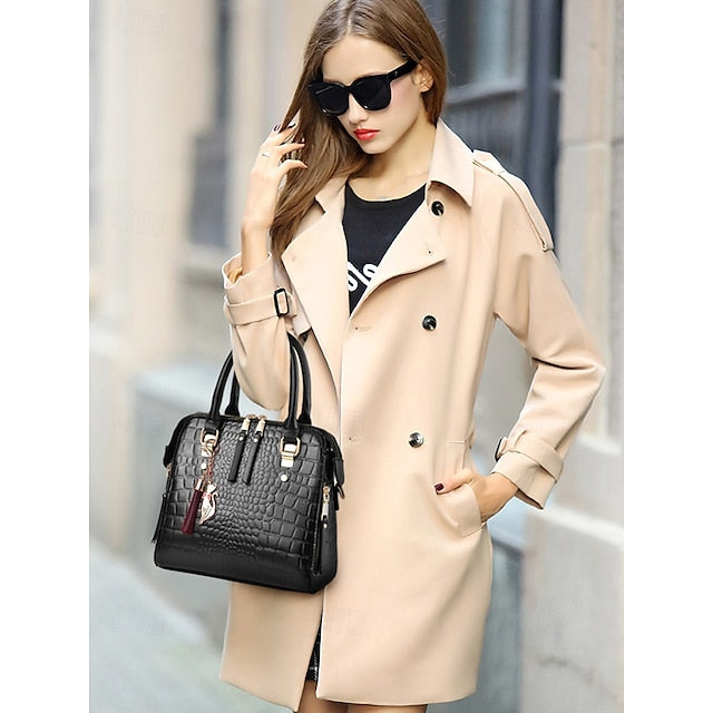 Crocodile Handbag with Women’s Leather Faux Tassel Pattern