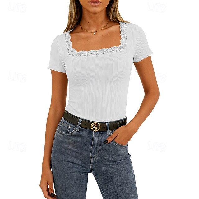 Women's T Shirt Summer Tops Lace Patchwork Plain Elegant