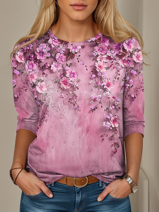 Women's T Shirt Casual Print Regular Tops Daily Yellow Pink