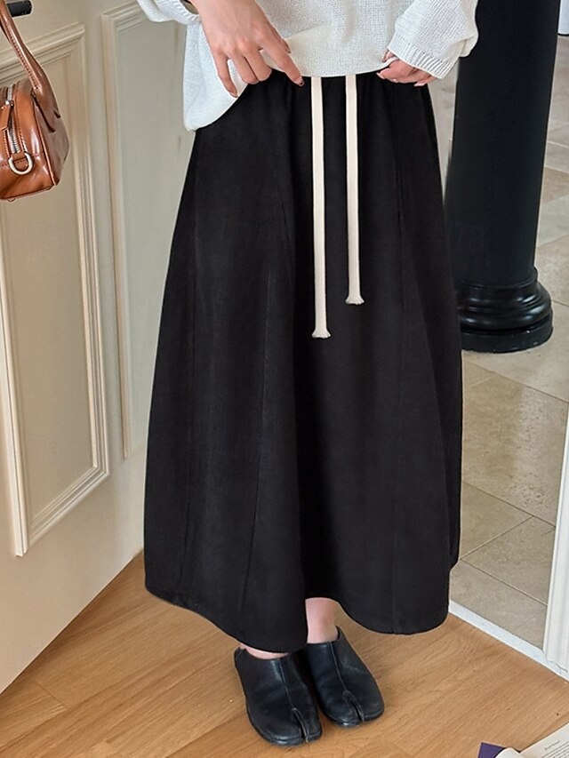 Women's Casual Maxi High Waist Skirts Plain Drawstring