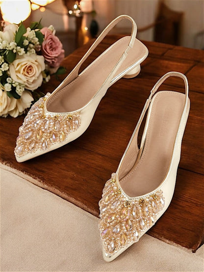 Slingback Ivory Beaded Detail Shoes with Women Wedding for -