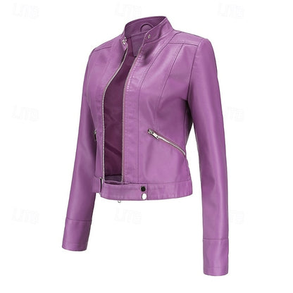 Faux Zipper Jacket Pocket Leather Women's Comfortable