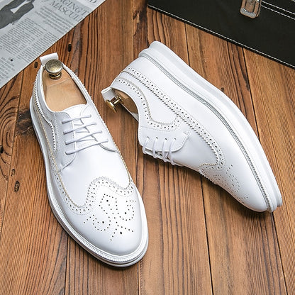 Derby Lace-Up - Brogue Leather Stylish Men's White Shoes