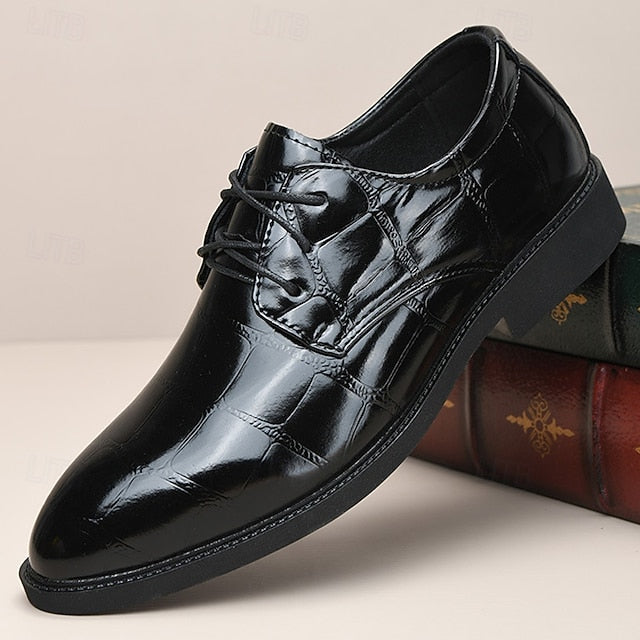 Brown Men's Crocodile-Pattern Leather Shoes